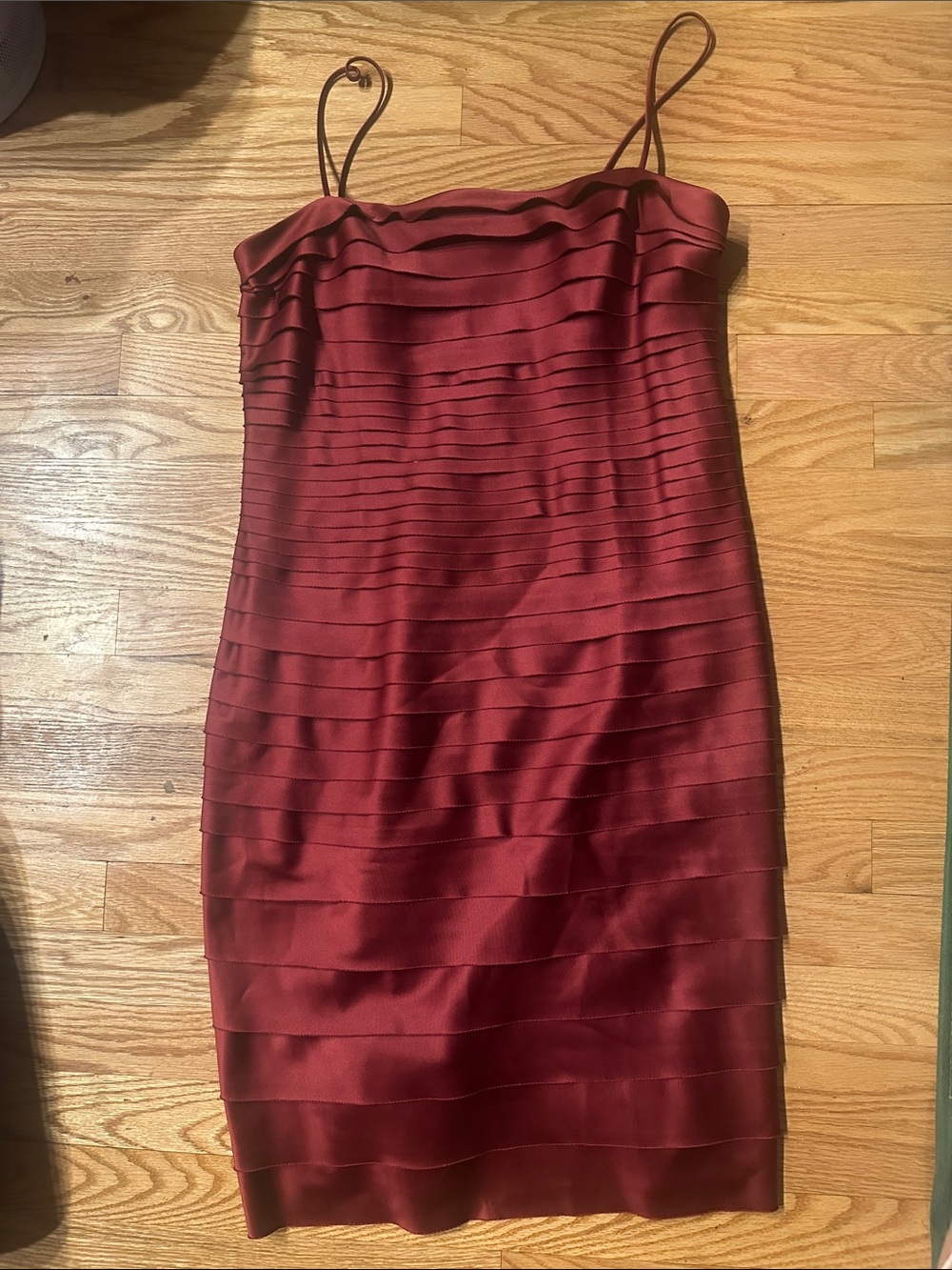 JS Collections Burgundy Satin Layered Midi Dress